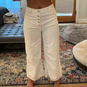 BDG White Wide Leg Cropped Jeans — Button Front, Culotte Style